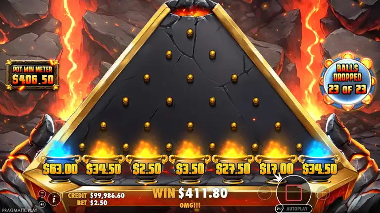 Lava Balls peak session balance $100,398.40 from an early bonus contributing $411.80 to balance